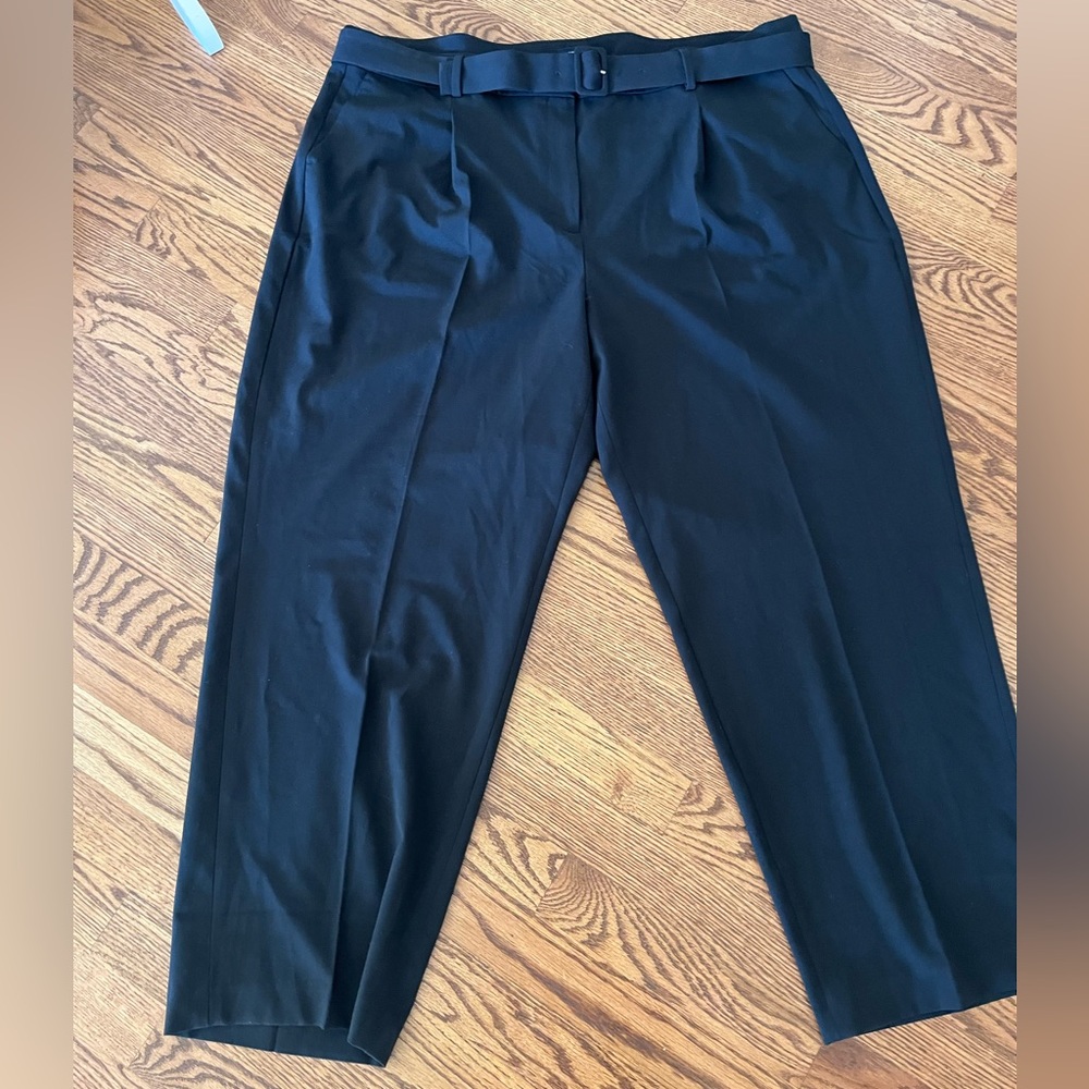 J Crew Womens Belted Black Dress Pant Size 20 Pleated Welt Pocket Work Office